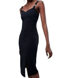 Island River black midi dress T strap pull over Size 10